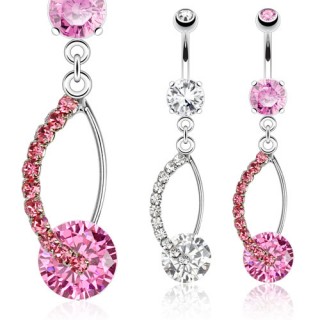 Piercing nombril oval avec courbure pav�e de pierres