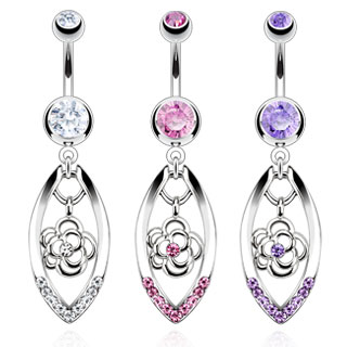 Piercing nombril oval avec rose en m�daillon