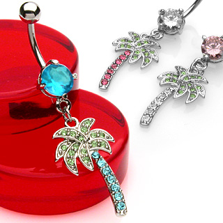 Piercing nombril Palmier bicolore pav� de pierres