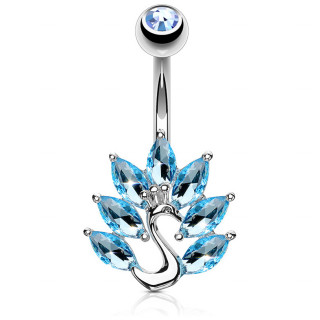 Piercing nombril paon � �ventail de pierres bleu aqua