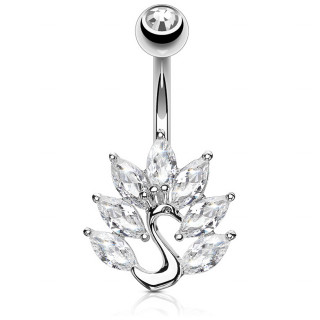 Piercing nombril paon � �ventail de pierres claires