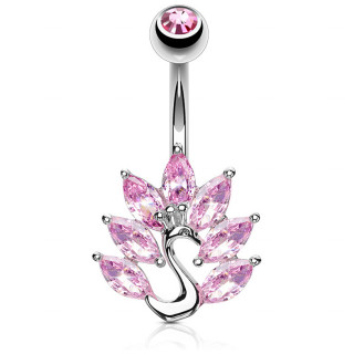 Piercing nombril paon � �ventail de pierres roses