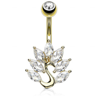 Piercing nombril paon plaqu� or � �ventail de pierres