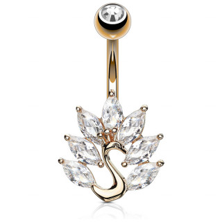 Piercing nombril paon plaqu� or rose � �ventail de pierres