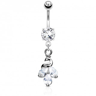 Piercing nombril paon � plumage strass