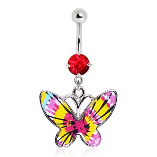 Piercing nombril papillon � ailes multicolores