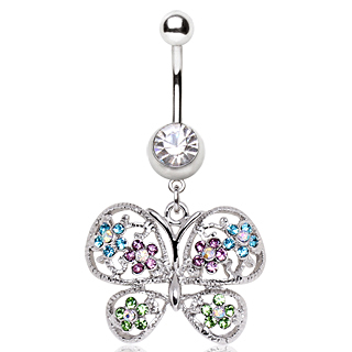 Piercing nombril papillon � fleurs