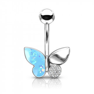 Piercing nombril papillon � ailes de cristal et opale - Bleu aqua