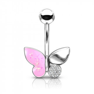 Piercing nombril papillon � ailes de cristal et opale - Rose