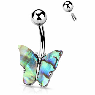 Piercing nombril papillon Argent� � ailes d'abalone