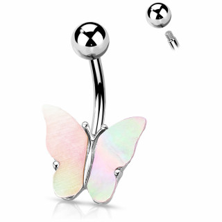 Piercing nombril papillon Argent� � ailes de coquillage