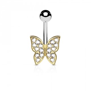 Piercing nombril papillon aux ailes dor�es serties de cristaux clairs