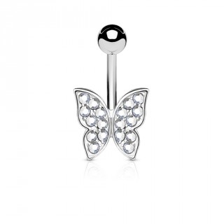 Piercing nombril papillon aux ailes serties de cristaux clairs