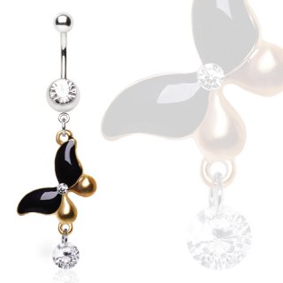 Piercing nombril papillon chic noir et dor�