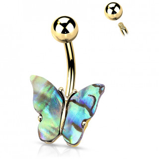 Piercing nombril papillon Dor� � ailes d'abalone