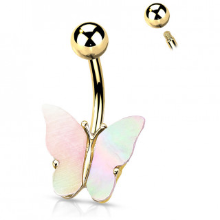 Piercing nombril papillon Dor� � ailes de coquillage
