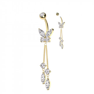 Piercing nombril papillon dor� � tra�n�e scintillante