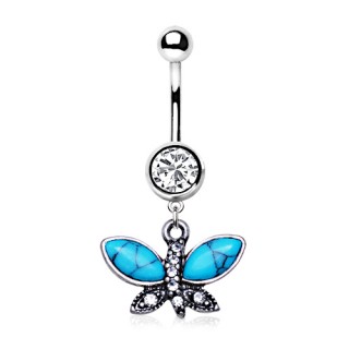 Piercing nombril papillon vintage � ailes de turquoise