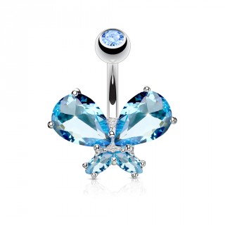Piercing nombril papillon zirconium majestueux - bleu aqua