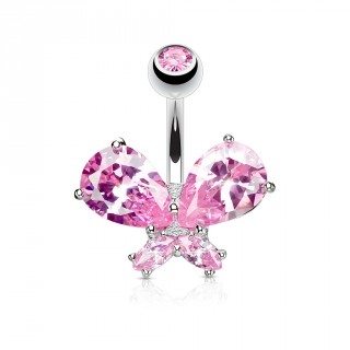 Piercing nombril papillon zirconium majestueux - rose