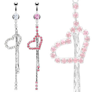 Piercing nombril pendentif coeur et cha�nes