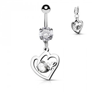 Piercing nombril pendentif coeur love � strass