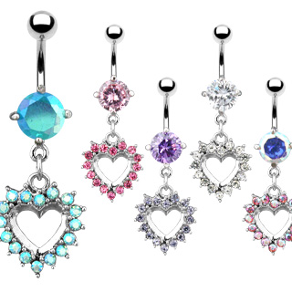 Piercing nombril pendentif coeur pav�
