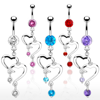 Piercing nombril pendentif coeurs crois�s
