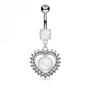 Piercing nombril pendentif coeurs strass et Opales