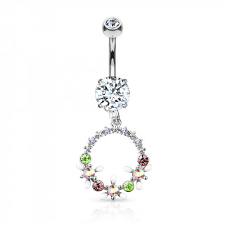 Piercing nombril � pendentif couronne de fleurs - Gris