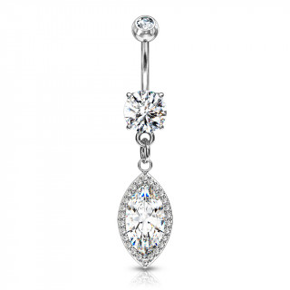Piercing nombril � pendentif en ellipse pav� de zirconiums