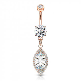 Piercing nombril � pendentif en ellipse pav� de zirconiums - Cuivr�