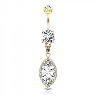Piercing nombril � pendentif en ellipse pav� de zirconiums - Dor�