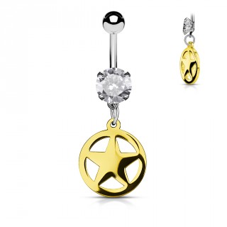 Piercing nombril pendentif �toile cercl�e dor�e