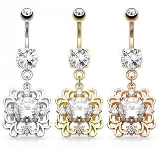 Piercing nombril pendentif fleur � p�tales en coeurs