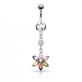 Piercing nombril pendentif fleur � pierres taill�es en Marquise