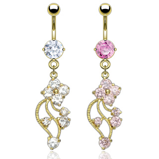 Piercing nombril pendentif fleural pav� de pierres