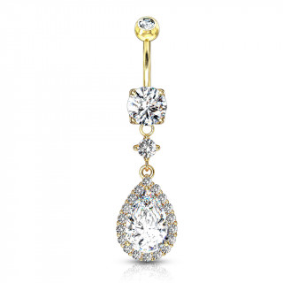 Piercing nombril � pendentif goutte pav�e de zirconiums - Dor�