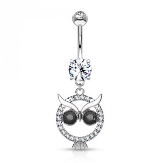 Piercing nombril pendentif hibou rond