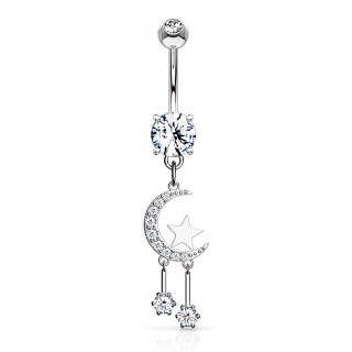 Piercing nombril pendentif lune � �toiles suspendues