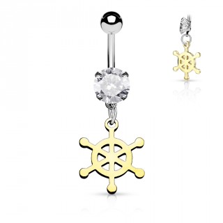 Piercing nombril pendentif roue de bateau dor�e