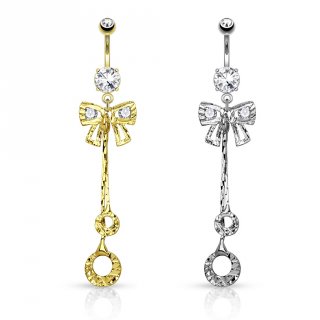 Piercing nombril pendentif ruban et anneaux