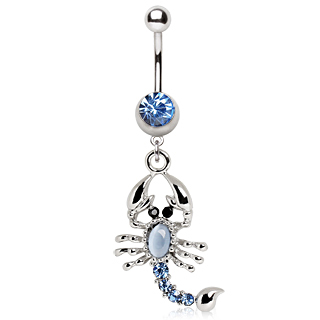 Piercing nombril pendentif scorpion argent� � pierres bleues