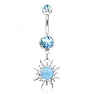 Piercing nombril pendentif soleil tribal � opale - Bleu aqua