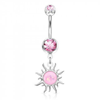 Piercing nombril pendentif soleil tribal � opale - Rose