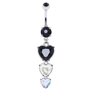 Piercing nombril serti � pendentif trio de coeurs