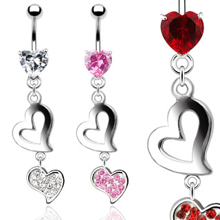 Piercing nombril pendentif triple coeur � pendentifs