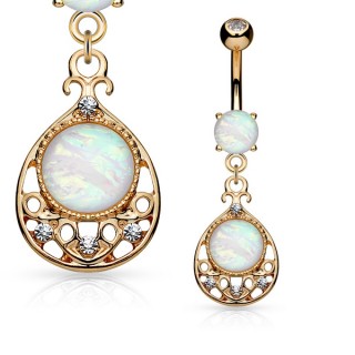 Piercing nombril pendentif vintage filigrane cuivr� � Opales