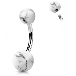 Piercing nombril � perles de Howlite Blanche