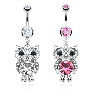 Piercing nombril petit hibou pav� de pierres